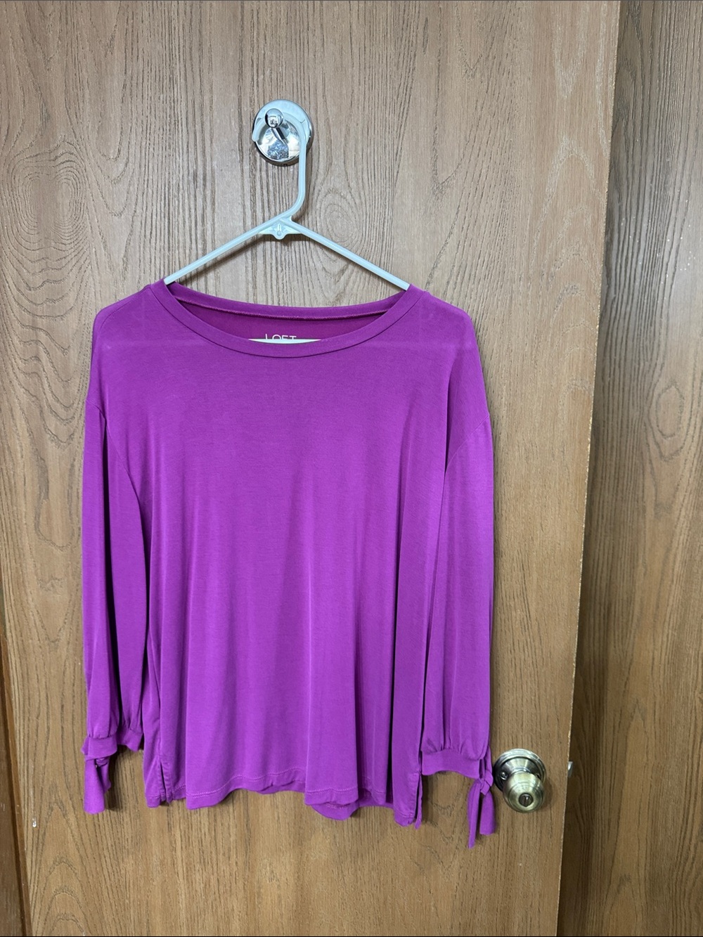 LOFT Bright Purple Long-Sleeve Tie-Cuff Top